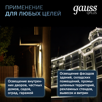 Прожектор светодиодный ДО 200 Вт 24000 лм 6500К AC 220В IP65 290х32х400мм матрированное закаленное стекло Qplus Gauss