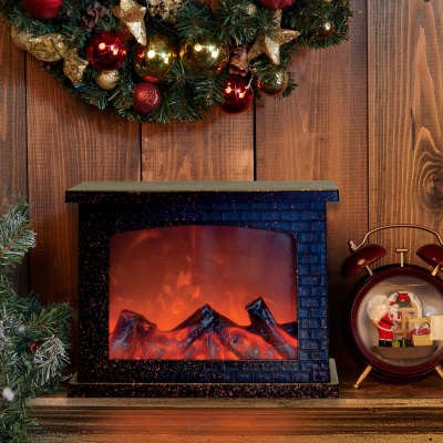 Фонарь светодиодный Камин на батарейках 3АА (не в/к) ULD-L2821-005/DNB/RED BROWN FIREPLACE 28х21см 5 светодиодов Эффект пламени Корпус коричневый