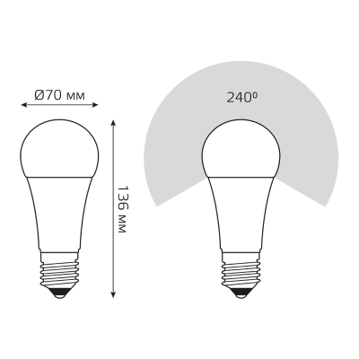 Лампа светодиодная LED 25 Вт 2100 лм 4100К А70 груша нейтральный E27 AC 220В Elementary Gauss
