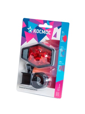 Фонарь велосипедный задний 4RED LED/2xAAA/ABS-пл/держатель-крепление/зажим на корпусе, КОСМОС