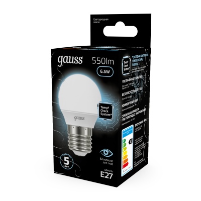 Лампа светодиодная LED 6.5 Вт 550 лм 4100К шар P45 нейтральный E27 AC 220В Black