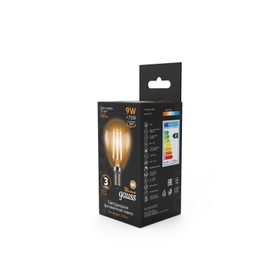 Лампа светодиодная филаментная LED 9 Вт 680 лм 2700К шар P45 теплый E14 AC 220В прозрачная колба Black Filament