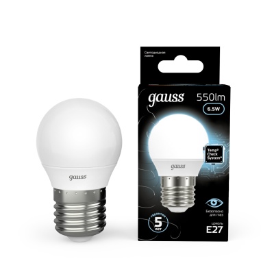 Лампа светодиодная LED 6.5 Вт 550 лм 4100К шар P45 нейтральный E27 AC 220В Black