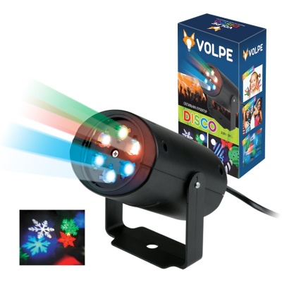 Светодиодный светильник-проектор Проекция снежинки RGB Кабель с вилкой 220В ULI-Q306 4W/RGB BLACK SNOWFLAKE