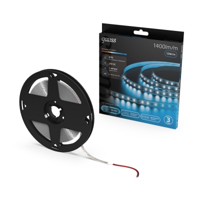 Лента светодиодная 12 Вт/м DC 24В 6500К IP65 120LED SMD2835 1400 лм/м Black Gauss