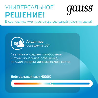 Светильник светодиодный трековый на шинопровод ДПО 32 Вт 2940 лм 4000К AC 220В Белый IP20 D160х216мм однофазный угол 36 грд Track Gauss