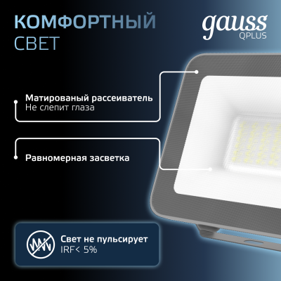 Прожектор светодиодный ДО 30 Вт 3150 лм 6500К AC 220В IP65 128х28х160мм матрированное закаленное стекло Qplus Gauss