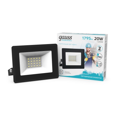 Прожектор светодиодный ДО 20 Вт 1795 лм 4000К AC 220В IP65 105х118х29мм Elementary G2 Gauss