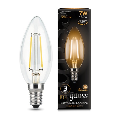 Лампа светодиодная филаментная LED 7 Вт 550 лм 2700К свеча теплый E14 AC 220В прозрачная колба Black Filament Gauss