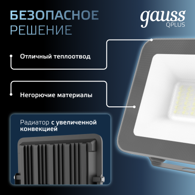 Прожектор светодиодный ДО 30 Вт 3150 лм 6500К AC 220В IP65 128х28х160мм матрированное закаленное стекло Qplus Gauss