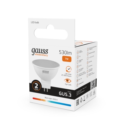 Лампа светодиодная LED 7 Вт 530 лм 3000К софит MR16 теплый GU5.3 AC 220В Elementary Gauss