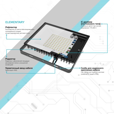 Прожектор светодиодный ДО 20 Вт 1795 лм 4000К AC 220В IP65 105х118х29мм Elementary G2 Gauss