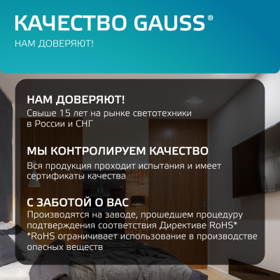 Светильник светодиодный ДВО 18 Вт 1480 лм 4000К AC 220В IP20 квадрат 200х200х36мм монт разм 170х170мм Алюминий с декоративным стеклом Glass Gauss
