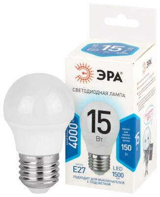 Лампа светодиодная 15Вт шар нейтральный белый свет Е27 STD LED P45-15W-840-E27