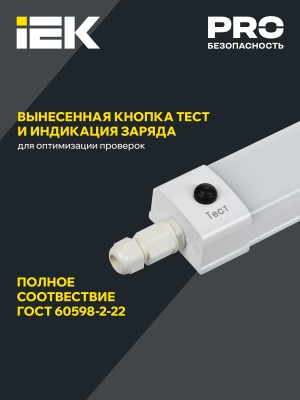 PRO Светильник аварийный промышленный пылевлагозащищенный ДСП 1336А 36Вт 3ч 5000К IP65 1250мм IEK