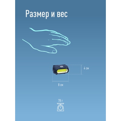Фонарь налобный аккум/3ВтCOBLED/съемный Li-ion 18650 800mAh/ABS-пл/USB-шнур typeC